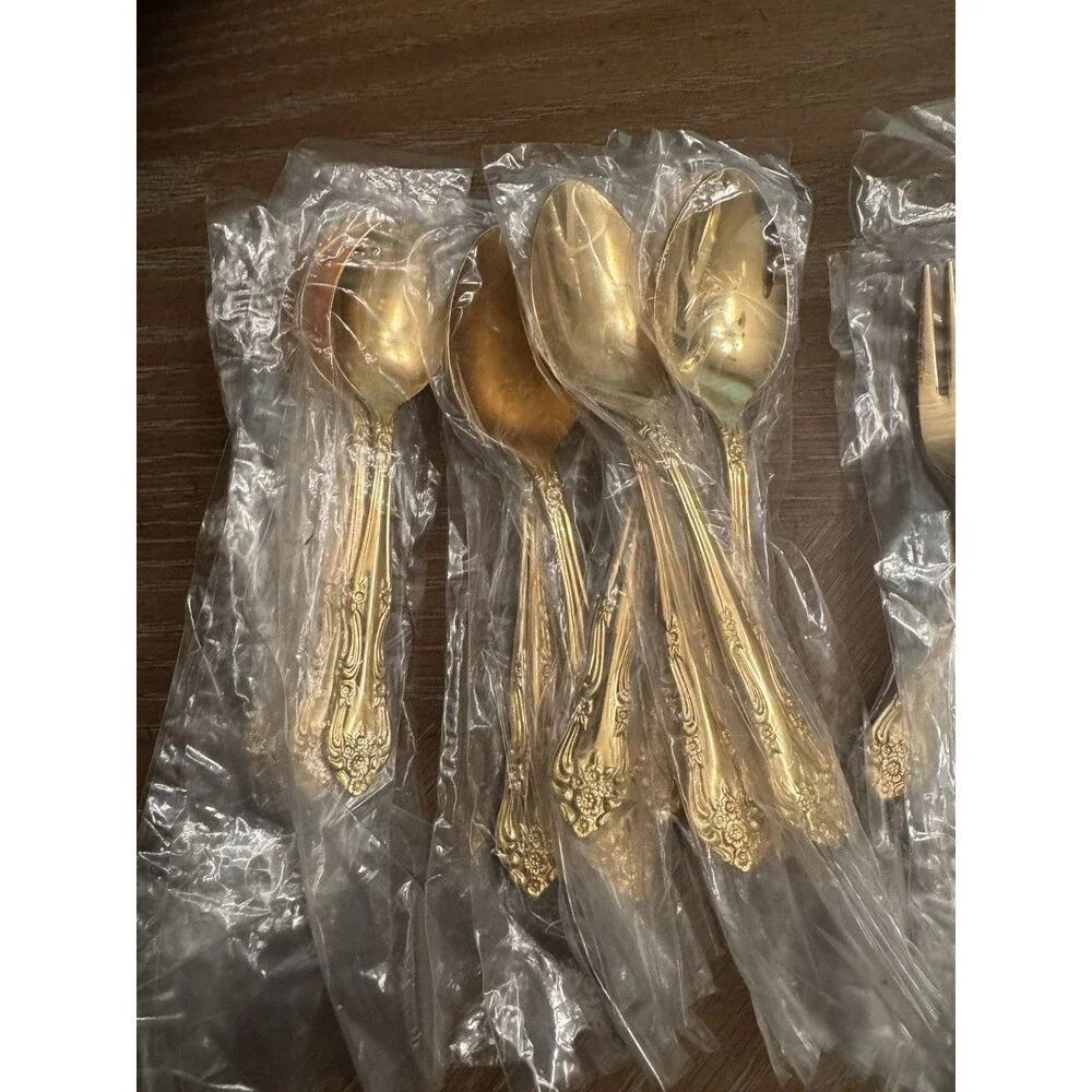 Vintage Rogers Golden Dream Rose Gold Tone Flatware Set 7 Settings Plus Serving